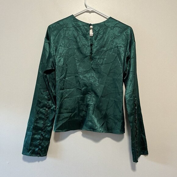L’Academie The Waylon Satin Ruched Blouse in Rainforest Green Size Small - Picture 7 of 9